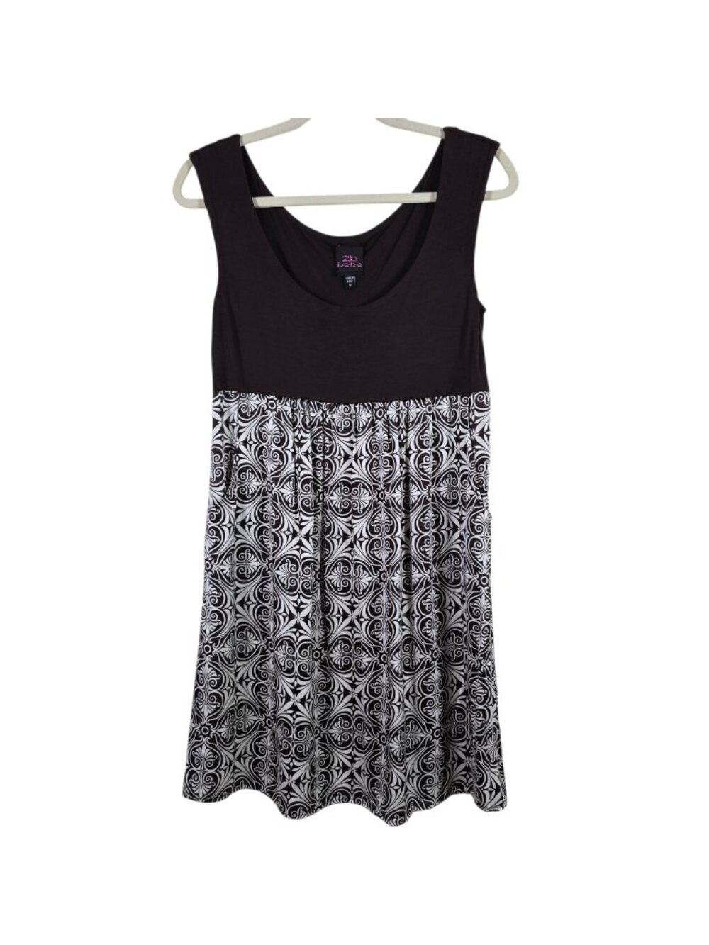 Y2K 2B Bebe Womens Brown Silk Damask Print Retro Keyhole Back Babydoll Dress M